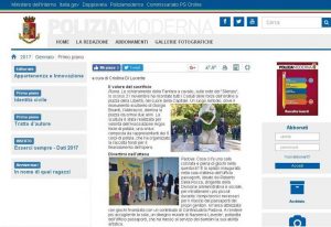 Il sito ufficiale di Polizia Moderna, rivista ufficiale della Polizia di Stato segnala il 2° anniversario monumento L'Abbraccio ARGOS