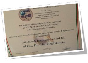 Attestato di Benemerenza e Fedeltà 2018 ARGOS - dr Guerrisi Gianluca