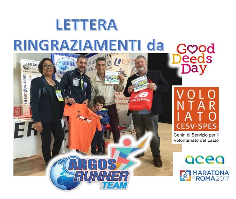Lettera Ringraziamenti e Apprezzamenti Maratona di Roma 2017 ad ARGOS Runner Team Forze di Polizia