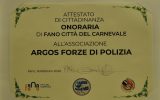 Attestato di Cittadinanza Onoraria FANO Città del Carnevale per ARGOS Associazione Forze di POLIZIA (2020)